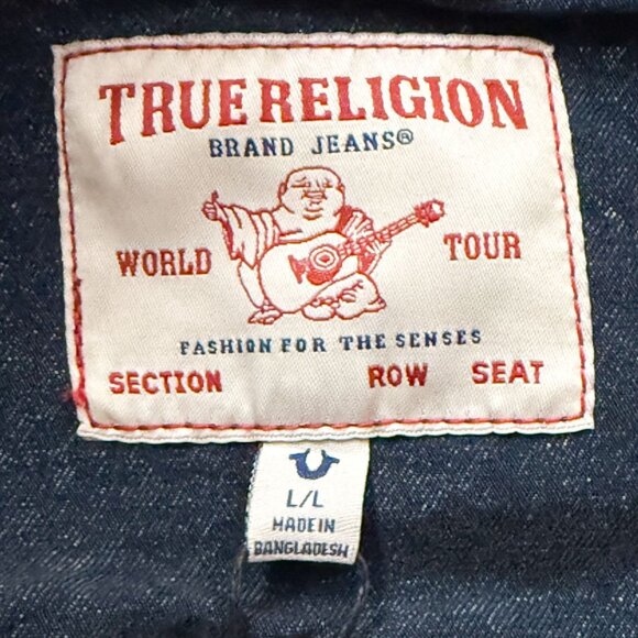 True Religion NWT Sz L  Medium  Wash Jesse Single Needle Slim Fit Denim Jacket - Picture 2 of 14